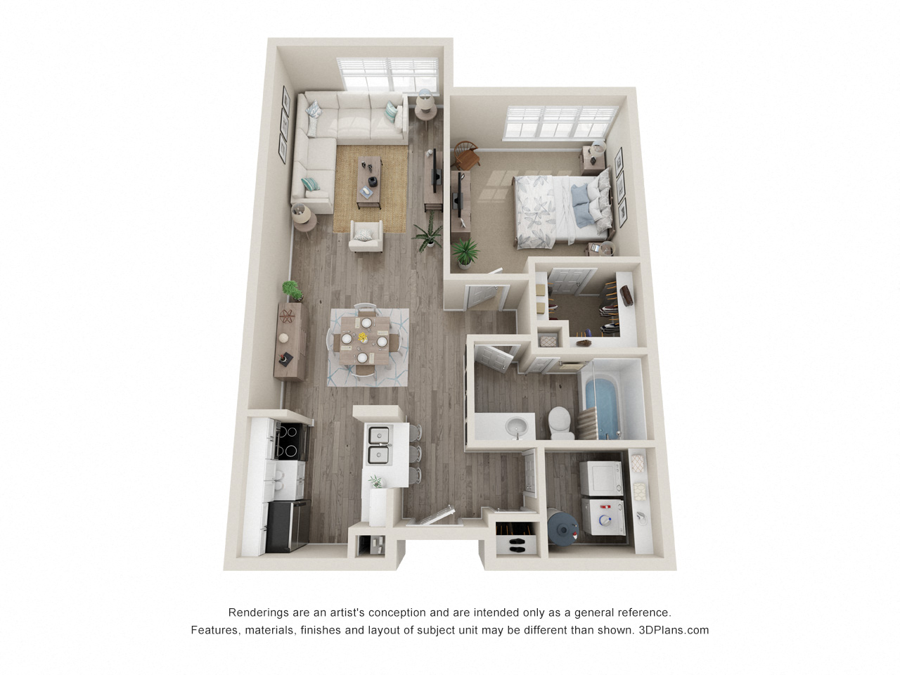 Floor plan for 1 bed, 1 bath, 720 sqft